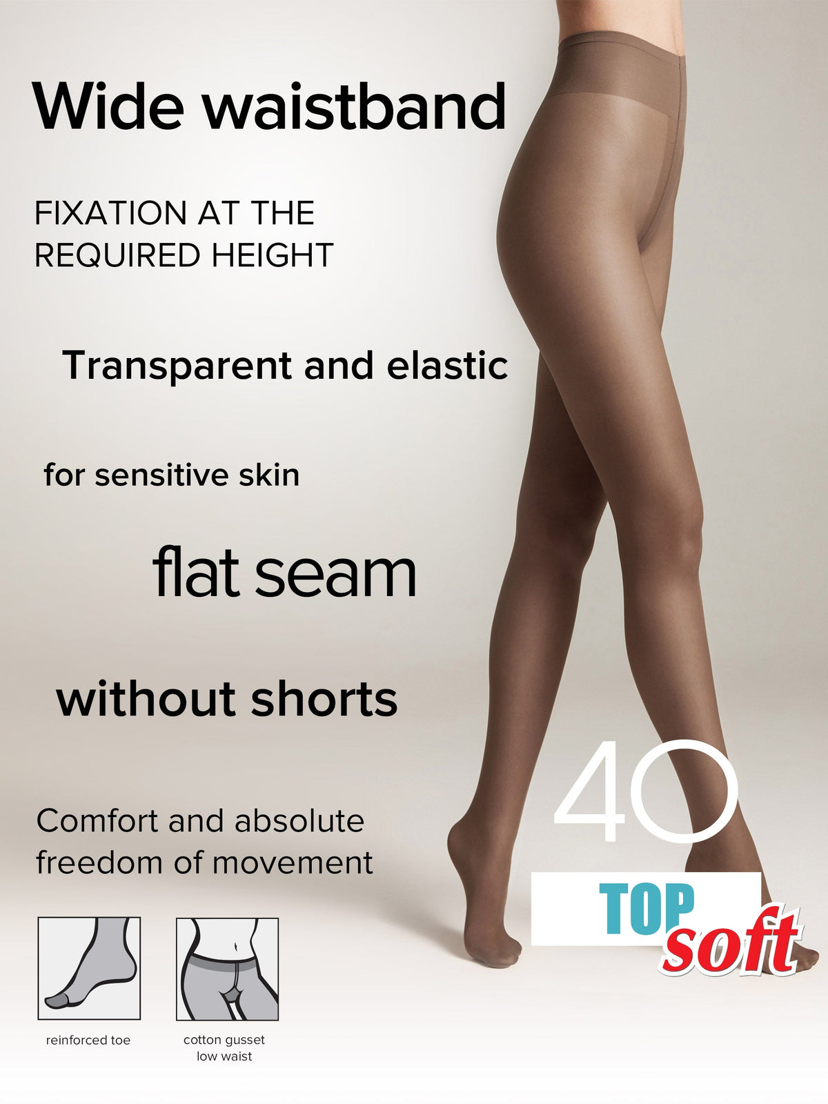 Tights Conte Top Soft 40 Den | Adjustable Fit for Sensitive Skin