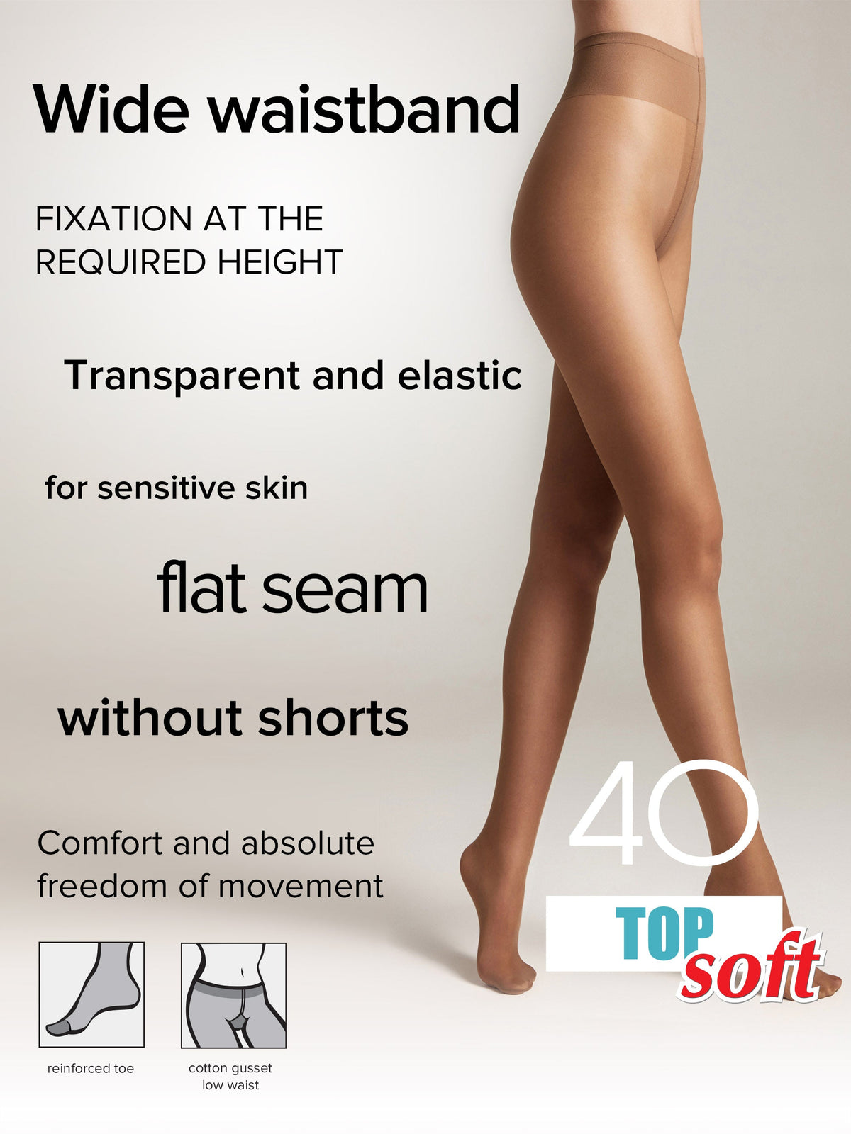 Tights Conte Top Soft 40 Den | Adjustable Fit for Sensitive Skin