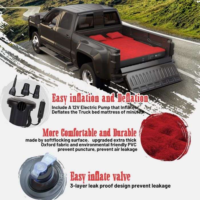 5.5-6.5ft Full Size Truck Bed Air Mattress | Red