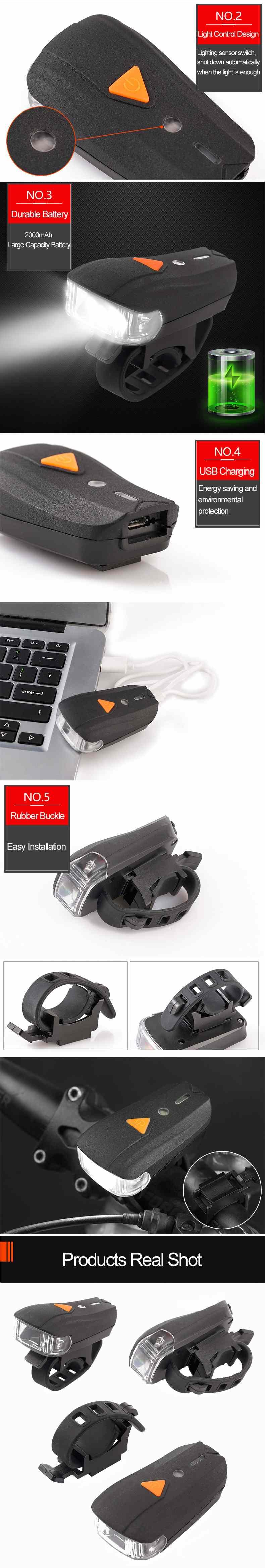 USB Rechargeable 2LED High/Low Headlight