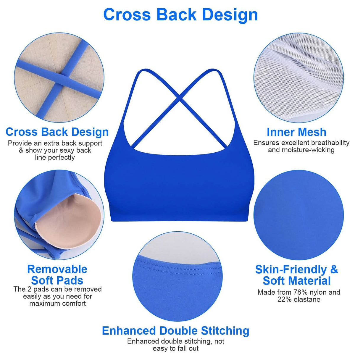 Women Cross Back Padded Sport Bra