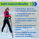 Motivator Swift Connect Travel Poles for Balance and Rehab - Patented Stability Grips - Lightweight, Adjustable and Collapsible includes Detachable Feet and Travel Bag