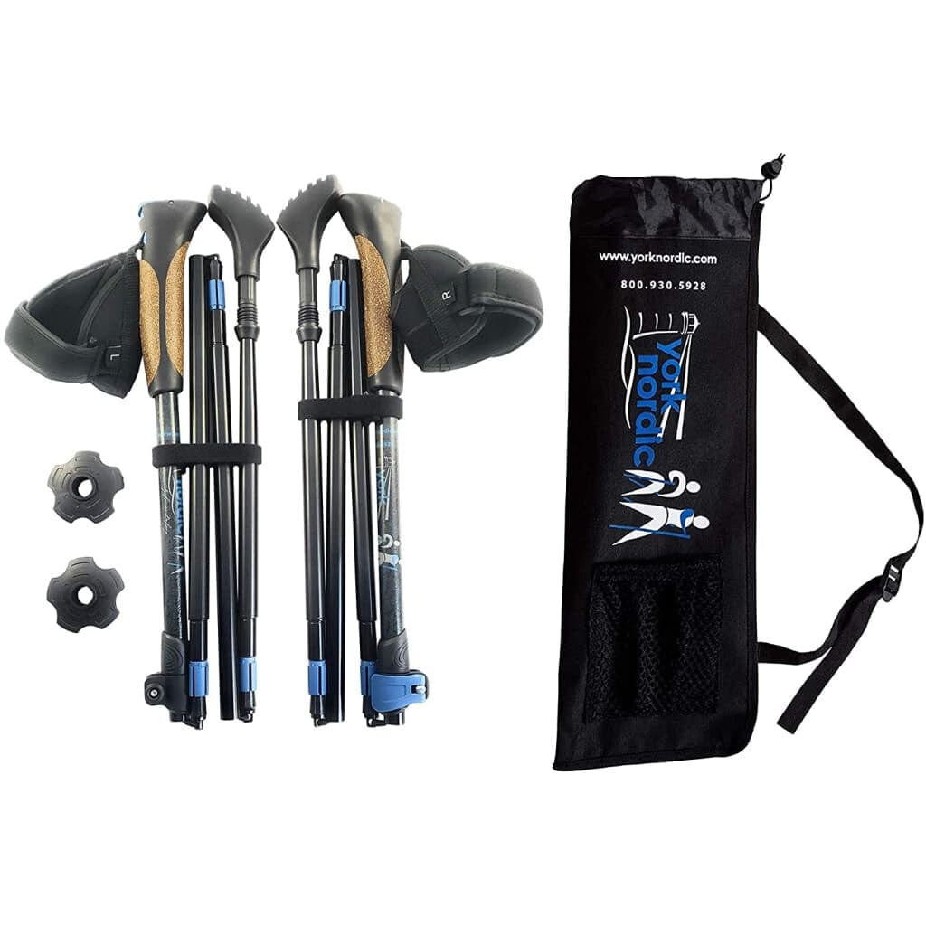 Travel Folding Walking & Hiking Poles 13.5” with Rubber Feet, Baskets, and Bag