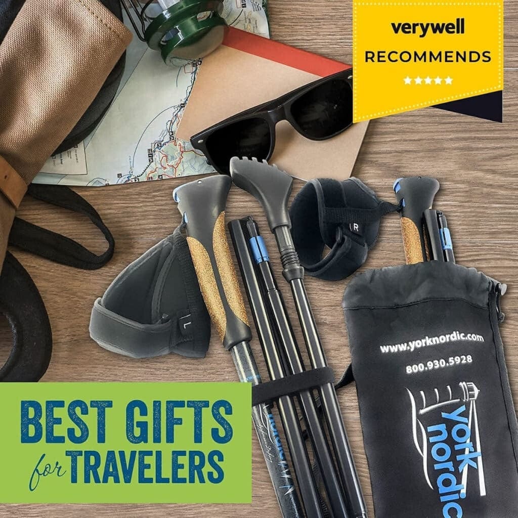 Travel Folding Walking & Hiking Poles 13.5” with Rubber Feet, Baskets, and Bag
