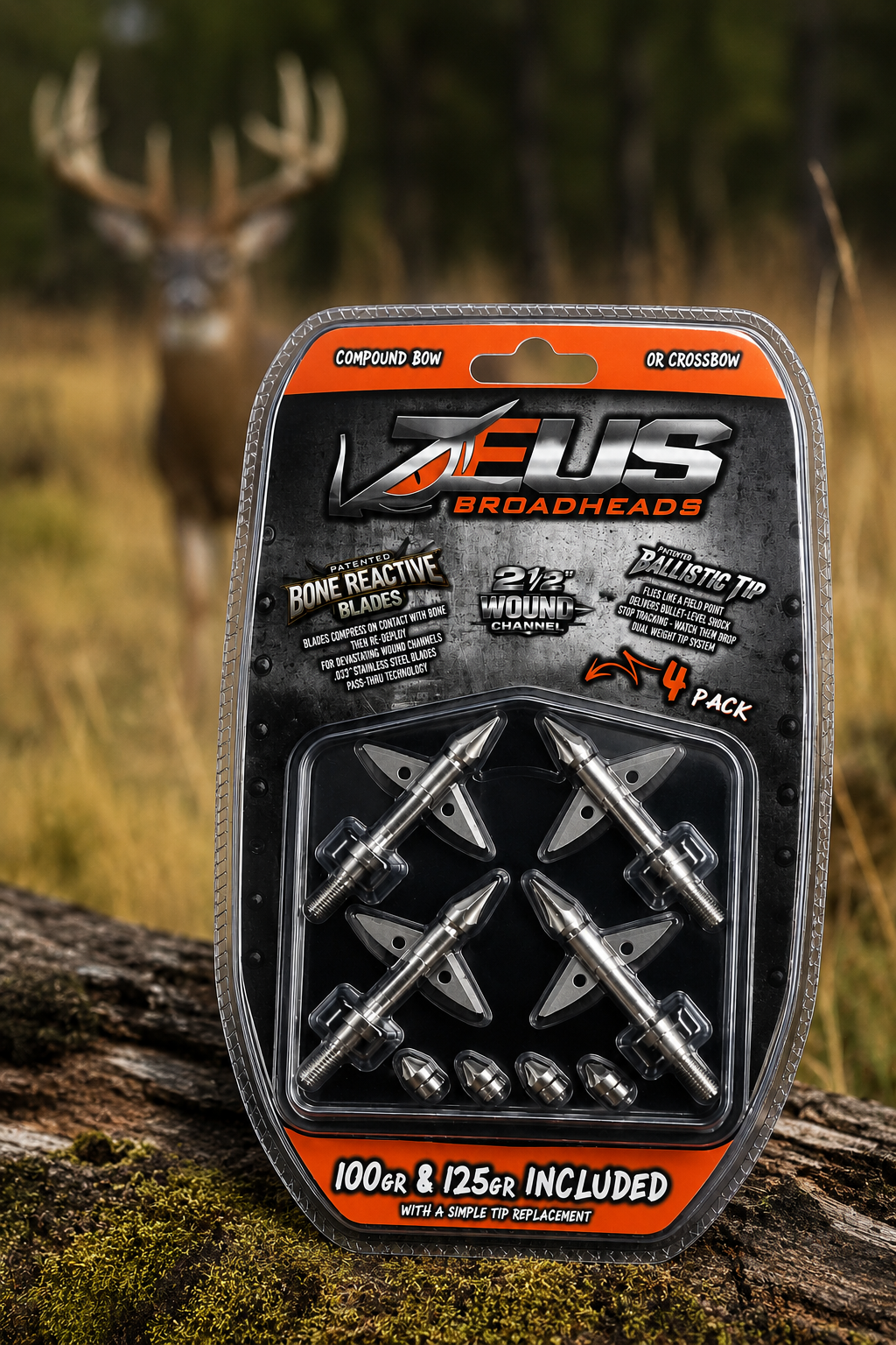ZEUS BROADHEADS (4 PACK) | COMES WITH BOTH 100/125 GR TIPS